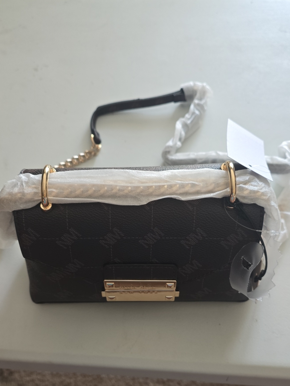 Nicole Miller Brown Crossbody Bag with Gold Hardware